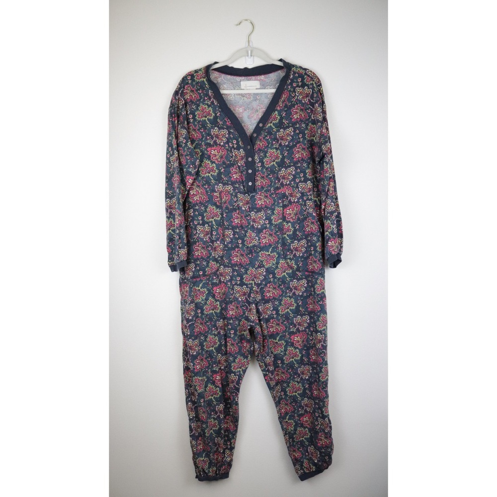 Anthropologie Fireside Flannel Sleep Jumpsuit Pajamas PJs Floral Small - Picture 2 of 8
